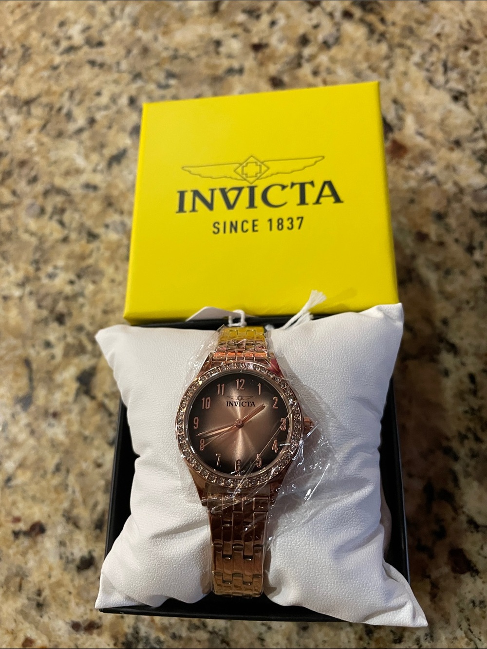 Invicta Celestial Womenβs Rose Gold Watch with Brown Sunray Dial